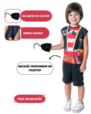 Fantasia Infantil Menino Pirata Capitão Gancho Caribe Curta Escolar com Gancho dia das Crianças Carnaval Megalomania