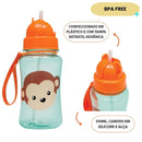 Garrafinha Infantil Canudo Silicone Animal Fun Macaquinho Laranja Buba Passeio Viagem