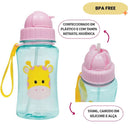 Garrafinha Garrafa Infantil Canudo Silicone Animal Fun Buba Girafa Girafinha Rosa-claro