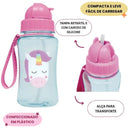 Garrafa Infantil Com Canudo Silicone Animal Fun Rosa Unicórnio 350ml Bebê Garrafinha Criança Megalomania