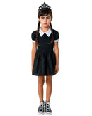 Fantasia Infantil Menina Wandinha Clássica Quarta feira Com Coroa Familia Addams Serie Bruxinha Carnaval Hallowen Dia Das Crianças