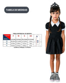 Fantasia Infantil Menina Wandinha Clássica Quarta feira Com Coroa Familia Addams Serie Bruxinha Carnaval Hallowen Dia Das Crianças