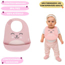 Babador Em Silicone Com Pega Migalhas Gumy Seguro Bebe Infantil Rosa Com Rostinho Buba