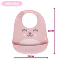 Babador Em Silicone Com Pega Migalhas Gumy Seguro Bebe Infantil Rosa Com Rostinho Buba