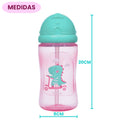 Garrafinha Dino Patinete Rosa BPA Free Com Canudinho De Silicone Buba