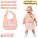 Babador em Silicone Gumy Com Pega Migalhas Cor Pêssego Lavável Bebê Alimentação Maternidade Buba Megalomania