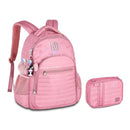 Kit Mochila Costas Rebecca Bonbon Holográfica Rosa Claro Estojo Box Escolar Juvenil Meninas Clio Megalomania