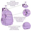 Kit Mochila Carrinho Holográfica Rebecca Bonbon Lilás Estojo Box Juvenil Escolar Feminino Meninas Clio Megalomania