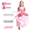 Fantasia Princesa Rose Bela Adormecida Infantil Luva Vestido Festa Carnaval Halloween Diversão