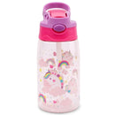 Garrafa Agua com Canudo 500 ml Trava Tampa Infantil Escolar Rosa Unicornio
