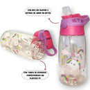 Garrafa Agua com Canudo 500 ml Trava Tampa Infantil Escolar Rosa Unicornio
