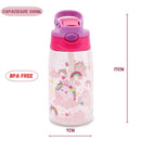 Garrafa Agua com Canudo 500 ml Trava Tampa Infantil Escolar Rosa Unicornio