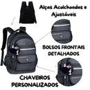 Mochila Costas Rebecca Bonbon Holográfica Adolescente Juvenil Feminina Preto Lilás Rosa Claro Escolar Grande Chaveiro Colorida Clio Megalomania