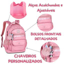Mochila Costas Rebecca Bonbon Holográfica Adolescente Juvenil Feminina Preto Lilás Rosa Claro Escolar Grande Chaveiro Colorida Clio Megalomania