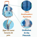 Mochila De Carrinho Cachorro Azul Vermelho e Laranja Rodinhas Infantil Meninos Unissex Menina Escola