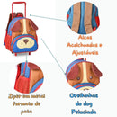 Mochila De Carrinho Cachorro Azul Vermelho e Laranja Rodinhas Infantil Meninos Unissex Menina Escola