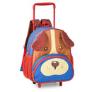 Mochila De Carrinho Cachorro Azul Vermelho e Laranja Rodinhas Infantil Meninos Unissex Menina Escola