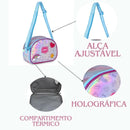 Kit Mochila Carrinho Holográfica Lancheira Térmica Juvenil Lanche Feminina Rosa Meninas Clio Megalomania