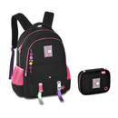 Kit Mochila Costas Preta Luluca Estojo Box Escolar Juvenil Feminino Meninas Chaveiro Clio Megalomania