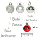 Enfeite de Bolas de Natal C/ 6 Peças 4cm Árvore de Natal Prata Verde Decoração Refletivas Glitter