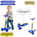 Patinete Dobrável Infantil Roda Grande Luz Led Ajustável Freio Azul Menino Criança Diversão Passeio