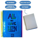 Caderno Universitário A4 160 Folhas Azul Bubble Neon Com Malote Zip Volta as Aulas Espiral Juvenil Ponto Criativo