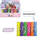 Tinta Guache Bastão 6 Cores Neon Princesas Disney Pintura Desenho Infantil Escolar Arte Pintura DAC Ponto Criativo