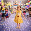 Kit Fantasia Bela Pop Tam G e Espuma Spray Amarelo Festa Carnaval Criança Menina Fera Disney Diversão Bloco Princesa