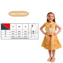 Kit Fantasia Bela Pop Tam M e Espuma Spray Amarelo Festa Carnaval Criança Menina Fera Disney Diversão Bloco Princesa