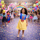 Kit Fantasia Branca de Neve Tam G e Espuma Spray Pink Carnaval Festa Infantil Menina Diversão Colorida Princesa Disney