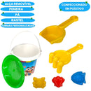 Balde de Praia Infantil Desenho José Totoy Kit Pá Peneira Formas Rastel Areia Sol Mar Piscina Parque