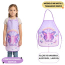 Avental Infantil Boboleta Roxo PEVA Escolar Pintura Ajustável Lavável Arte Criança Menina Resistente