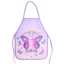 Avental Infantil Boboleta Roxo PEVA Escolar Pintura Ajustável Lavável Arte Criança Menina Resistente