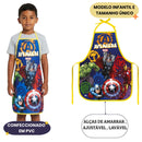 Avental PVC Infantil Avengers Super Herois Cozinha Marvel Studios Presente Geek Resistente Kids