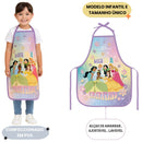 Kit Pasta Escolar Infantil Com Alças e Avental PVC Princesa Disney Arte Criativo Volta As Aulas
