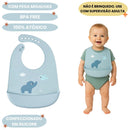 Babador em Silicone Pega Migalhas Azul Alimentação Bebê Mamãe Buba