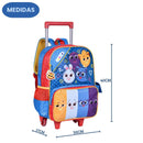 Mochila Infantil Escolar com Rodinhas Creche Menino Menina Kids Bolofofos Oficial 16'' Azul e Vermelho - Clio