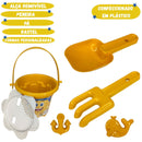 Balde de Praia Infantil Amarelo Alegria Animadamente Crianças Sol Areia Piscina Mar Diversão Kit Pá