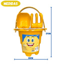 Balde de Praia Infantil Amarelo Alegria Animadamente Crianças Sol Areia Piscina Mar Diversão Kit Pá