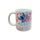 Caneca Porcelana Stitch Angel Casal Fofo Disney Desenho 300ml Resistente Café Chá Presente Namorados