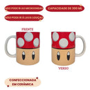 Caneca Cerâmica 350ML Cogumelo Vermelho Super Mario Presente Game Chá Café Leite Megalomania