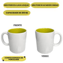 Caneca Porcelana 300Ml Fundo Colorido Azul Amarelo Preta Rosa Verde Café Chá Leite Presente