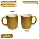 Caneca Dourada Porcelana 350ml Glitter Presente Café Chá Amiga Elegante Sofisticada Estilo Resistente