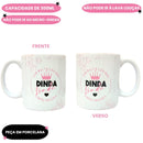 Caneca Porcelana 300ml Frase Dinda Linda Sempre Presente Café Leite Chá