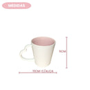Caneca de Porcelana Branca 300ml com Interior Rosa Alça Coração Presente Love Café Chá Leite Dia dos Namorados Mãe