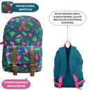 Mochila Costas Preto Azul Rosa Clio Estampa Tropical Escolar Juvenil Espaçosa Fashion Original