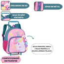 Mochila de Carrinho Unicórnio Rodinhas Infantil Menina Escolar Volta as Aulas Passeio Viagem