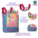 Kit Mochila de Carrinho Mala Bolsa Unicórnio Roxo Lancheira Térmica Duas Alças Lanchinho Escolar Feminino Meninas Clio Megalomania