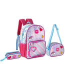 Kit Mochila Costas Mala Bosta Hologràfica Lancheira Térmica Lanchinho Duas Alças Estojo Duplo Escolar Juvenil Feminino Clio Megalomania