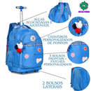 Kit Mochila de Carrinho Mala Bolsa Lancheira Térmica Duas Alças Azul Escolar Meninas Juvenil Rebecca Bonbon Clio Megalomania
